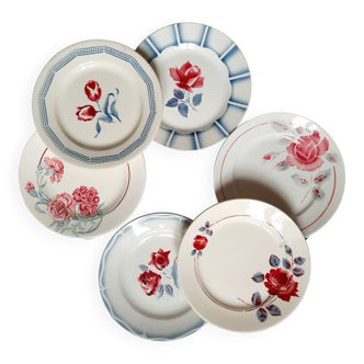 Old flat plates mismatched in earthenware