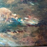 Old painting - The shepherd and his sheep - gilded frame