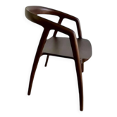 solid wood chair with dark wood armrests