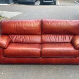 3-seater burgundy leather sofa convertible into a 2-seater bed 1940