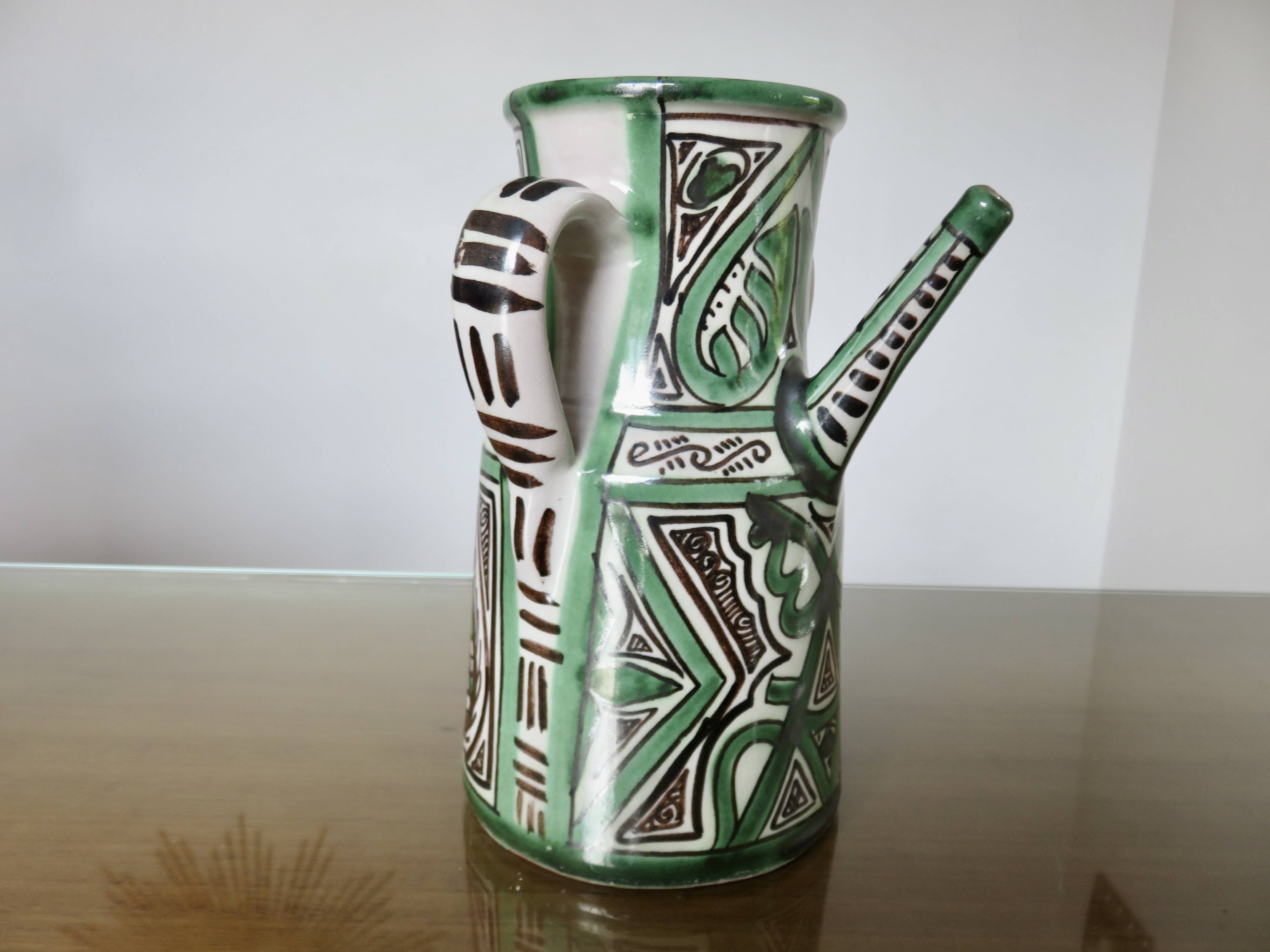 Domingo Punter, large pitcher with 3 handles, ceramic, signed, Spain 1960
