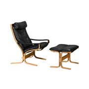 Ingmar Relling Siesta Lounge Chair and Ottoman in naturel Oak and Black Lea
