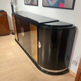 Large Art Deco Sideboard in Black Lacquer & Maple, France, 1930