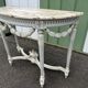 Louis XVI style half-moon console table with carved and painted wood and marble top