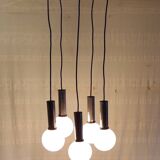 Cascade suspension with 5 chrome metal lights and opaline globes - 1970s