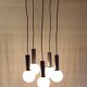 Cascade suspension with 5 chrome metal lights and opaline globes - 1970s
