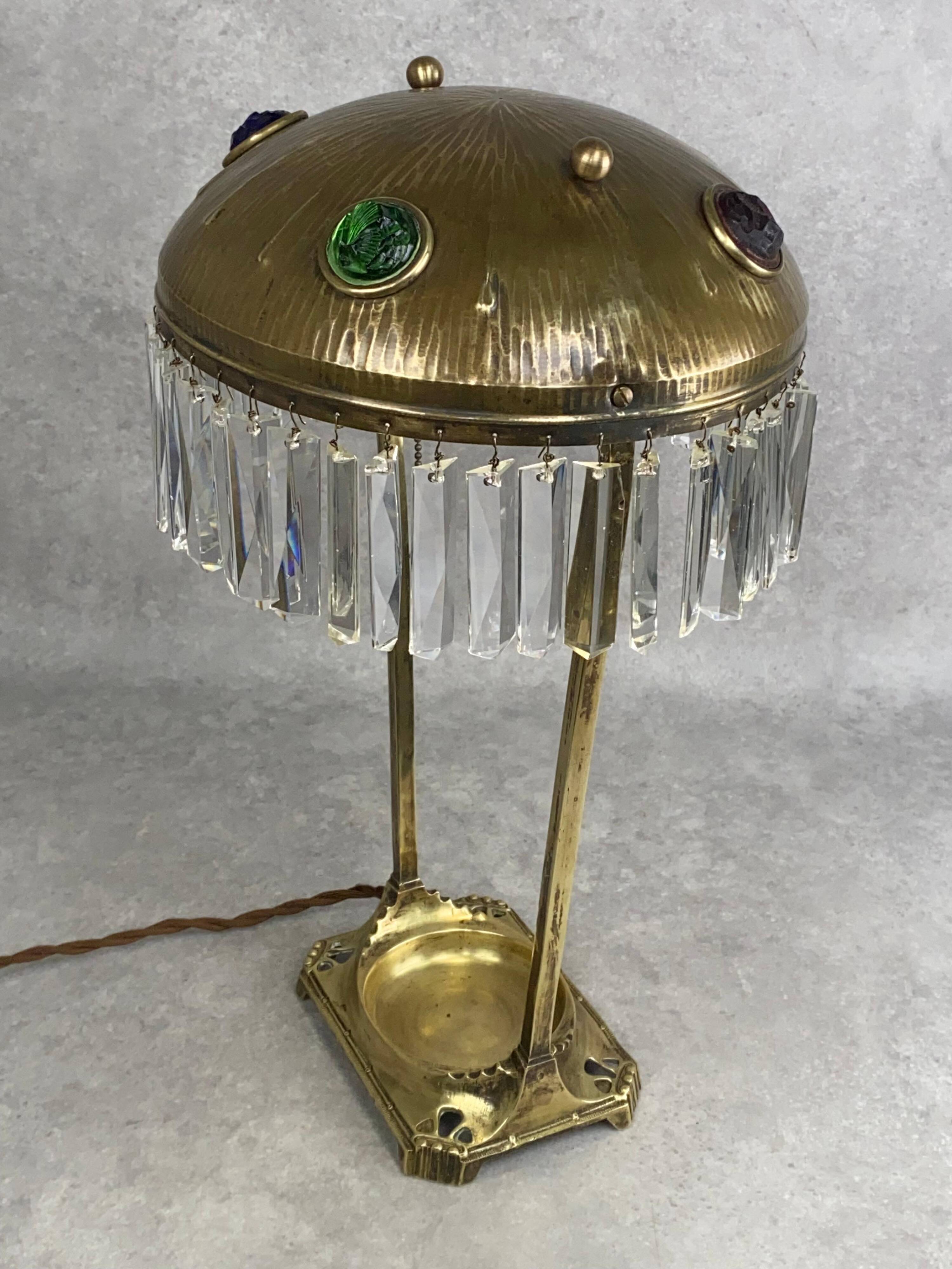 Large Jugendstil desk lamp with crystals