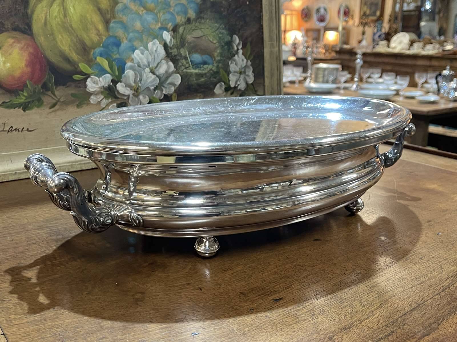 Chauffe plat en métal argenté des années 1930