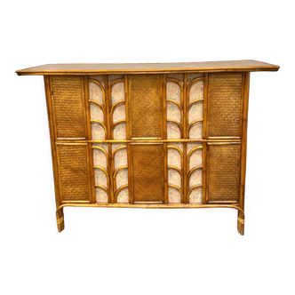 Bar cabinet in vintage woven rattan