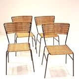 Set de 4 chaise de terrasse en rotin & fer forgé 1960s