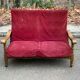 Vintage 2-seater sofa in solid wood and burgundy velvet from the 20th century