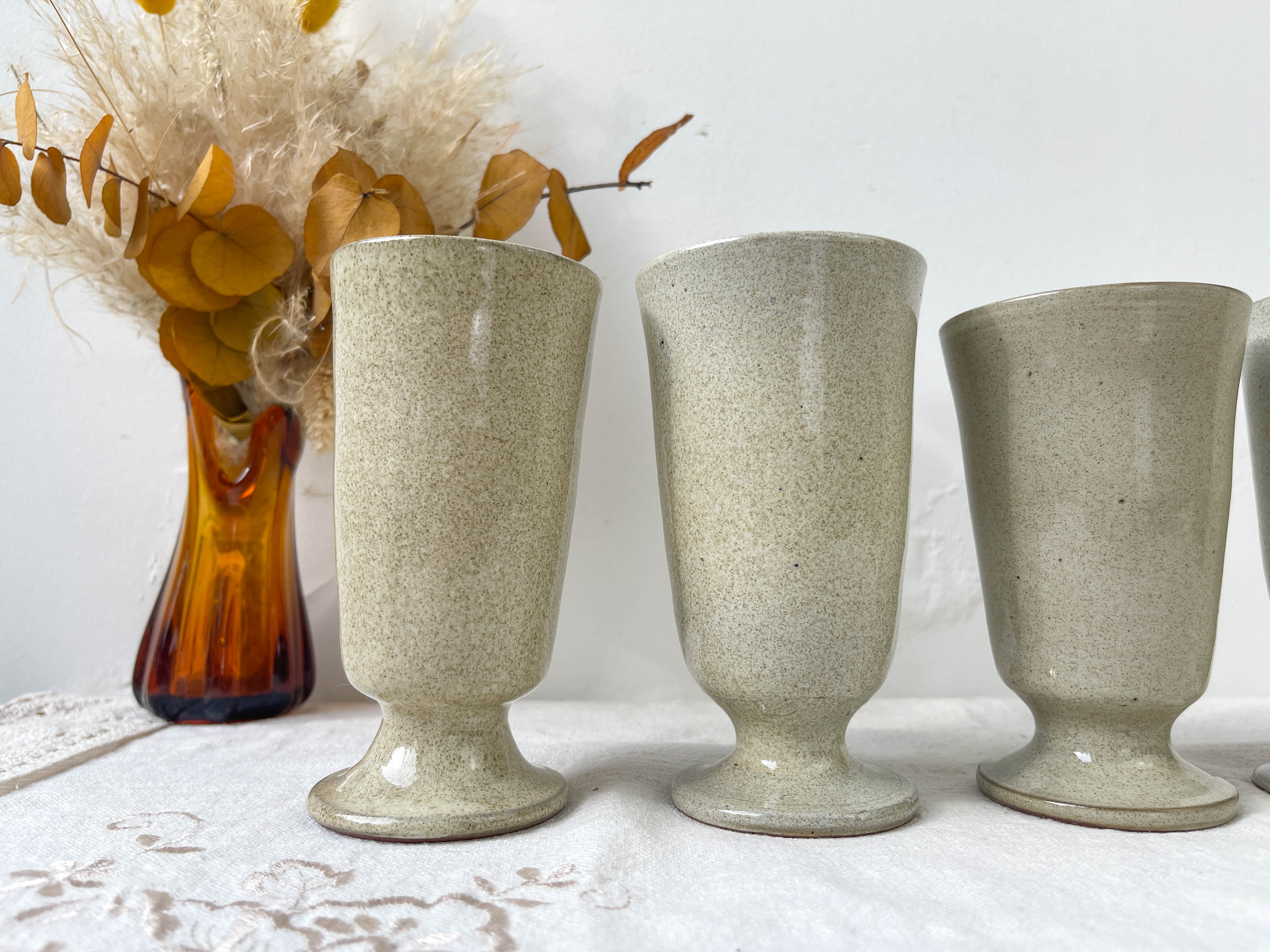 6 mazagrans in vintage speckled stoneware