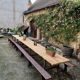 French antique garden dining table – XXL wine table with benches