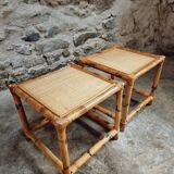 Vintage bamboo and rattan side tables – France, 1970s