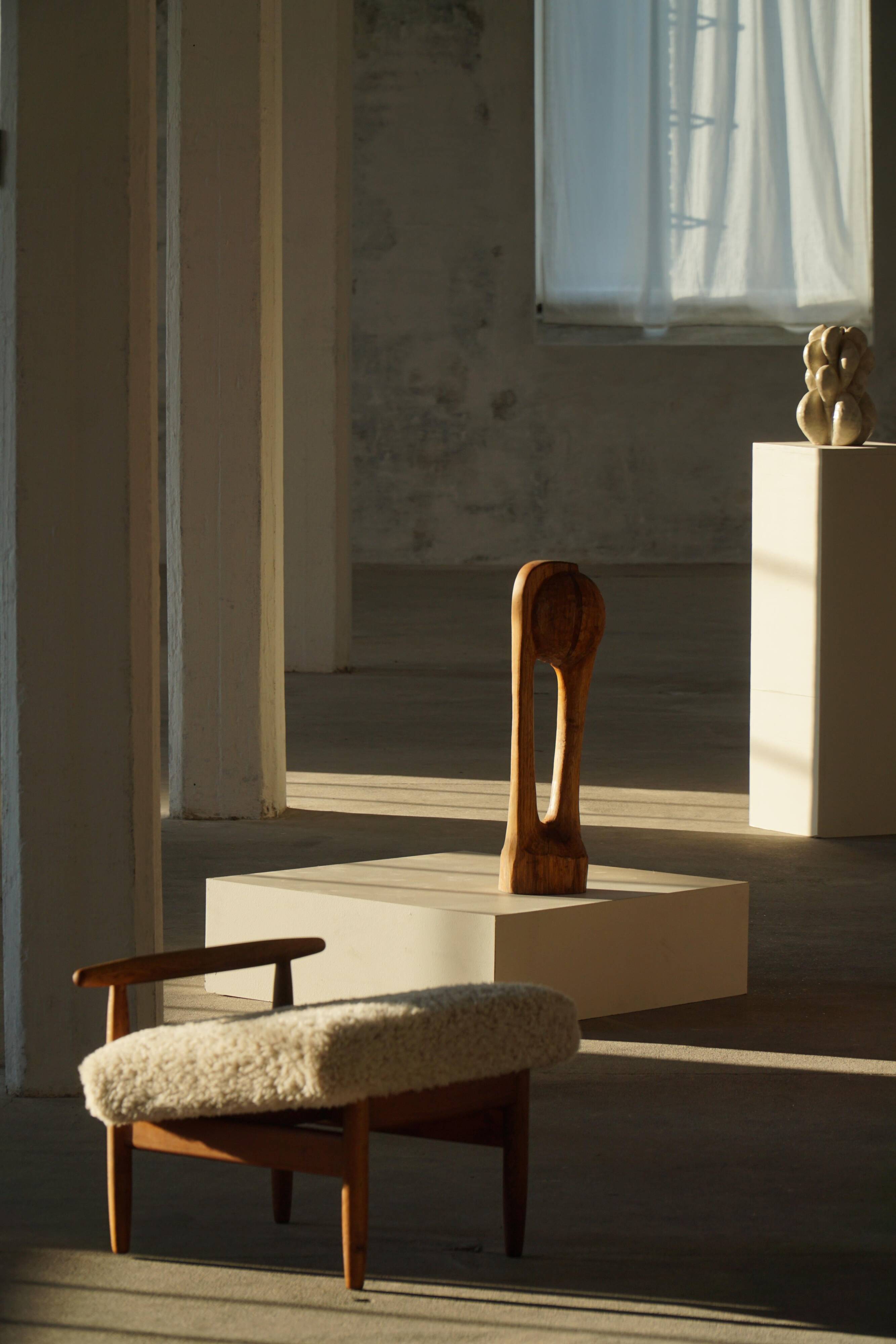 Wood sculpture "The Thoughtful One" by Ole Wettergren, Denmark, 1980s