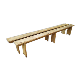Paire de bancs de ferme en bois massif