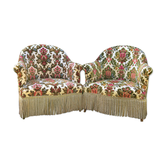 Pair of upholstered toad armchairs