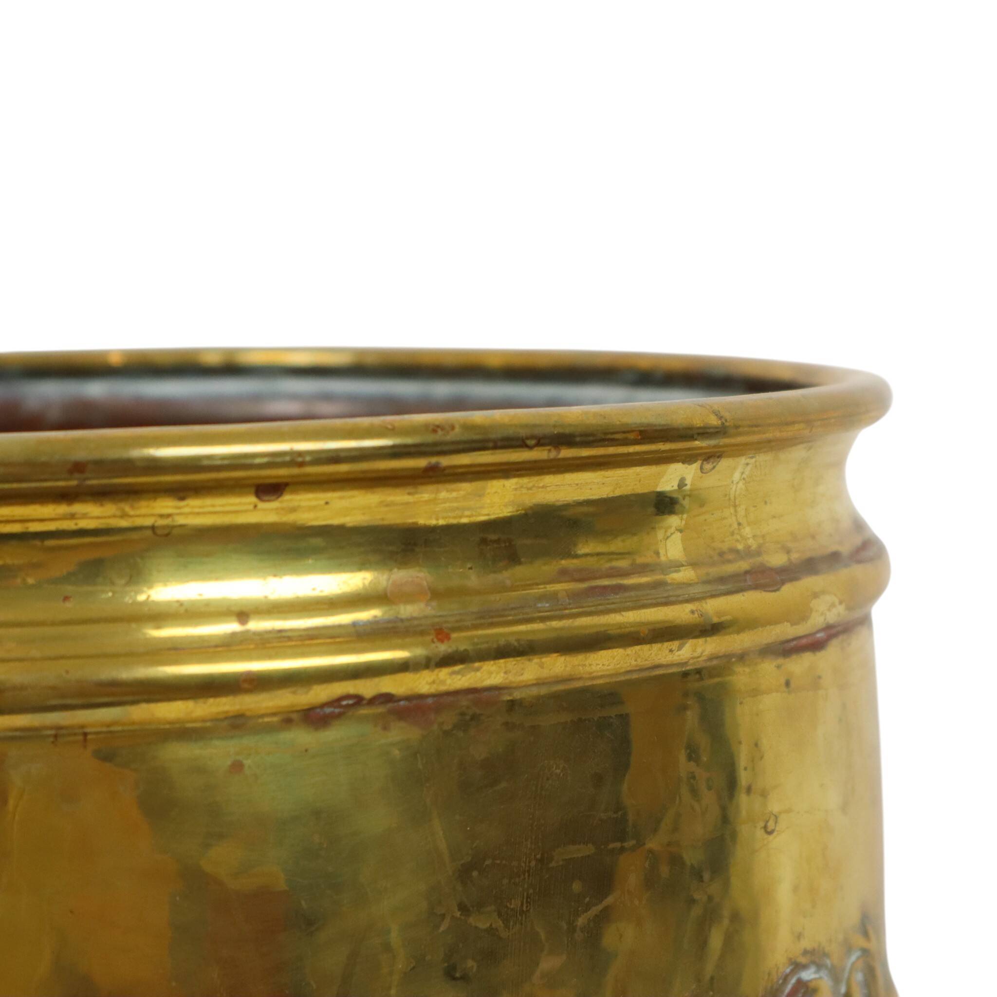 Large Brass Planter Jardinière Firewood Repoussé ca 1900