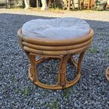 Pair of rattan poufs