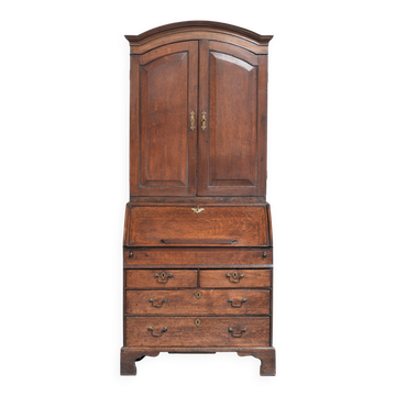 English 18th century antique oak bureau secretary with top/bookcase
