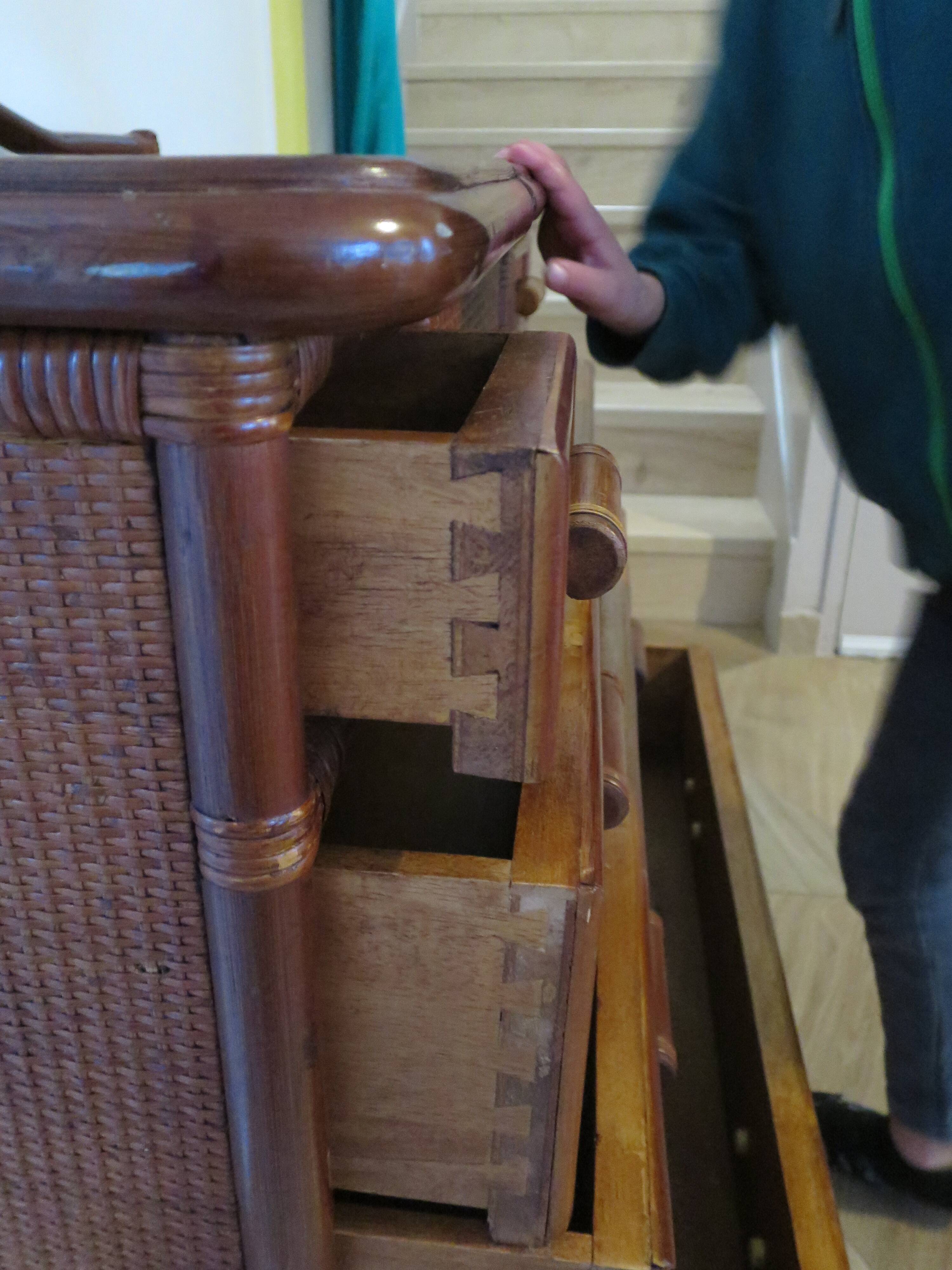 Vintage dressing table/chest - woven rattan - 5 drawers - mirror - 1960s/70s