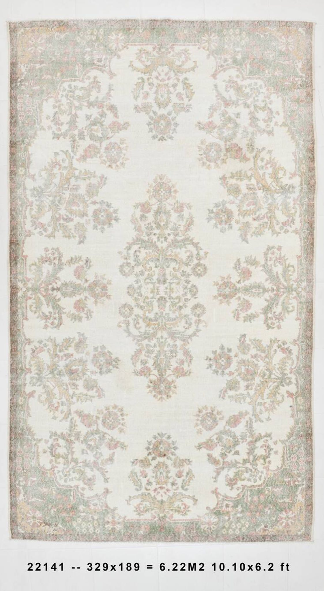 Tapis vintage à motif floral oriental beige et crème 6x11, 189x329 cm