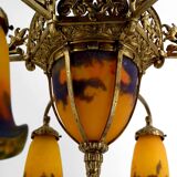 Gilded bronze and blown glass paste chandelier, Muller Frères, Art Deco