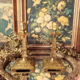 Pair of bronze torch candle holders