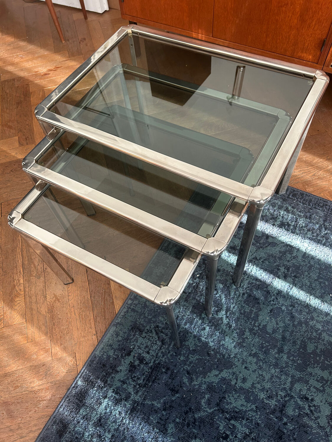 Chrome nesting tables designed and produced by Fratelli Orsenigo.