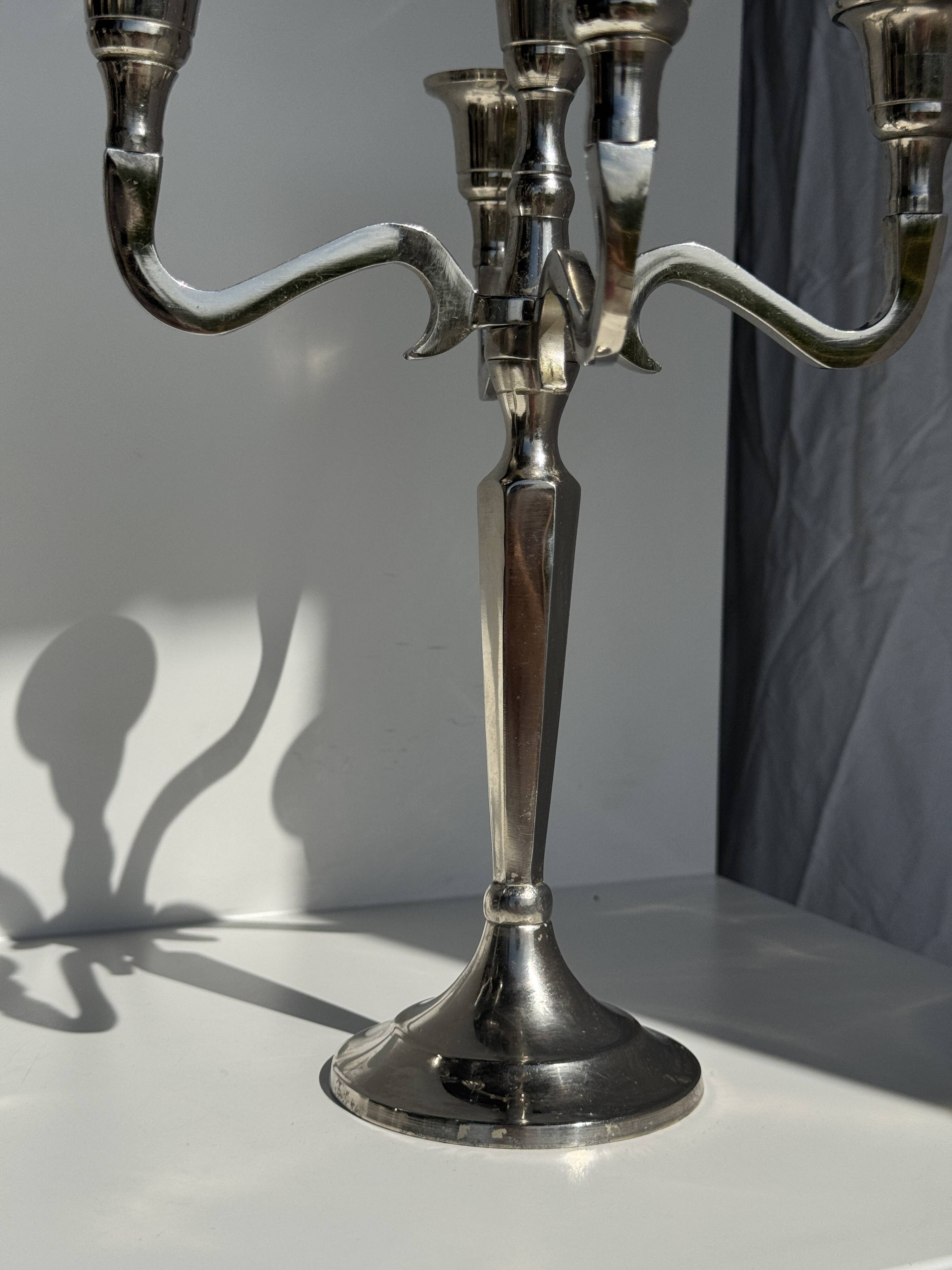 Pair of 5-arm silver-plated metal candlesticks H27