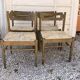 Lot de 4 chaises de salle à manger en bois marron avec assises en paille, années 1970