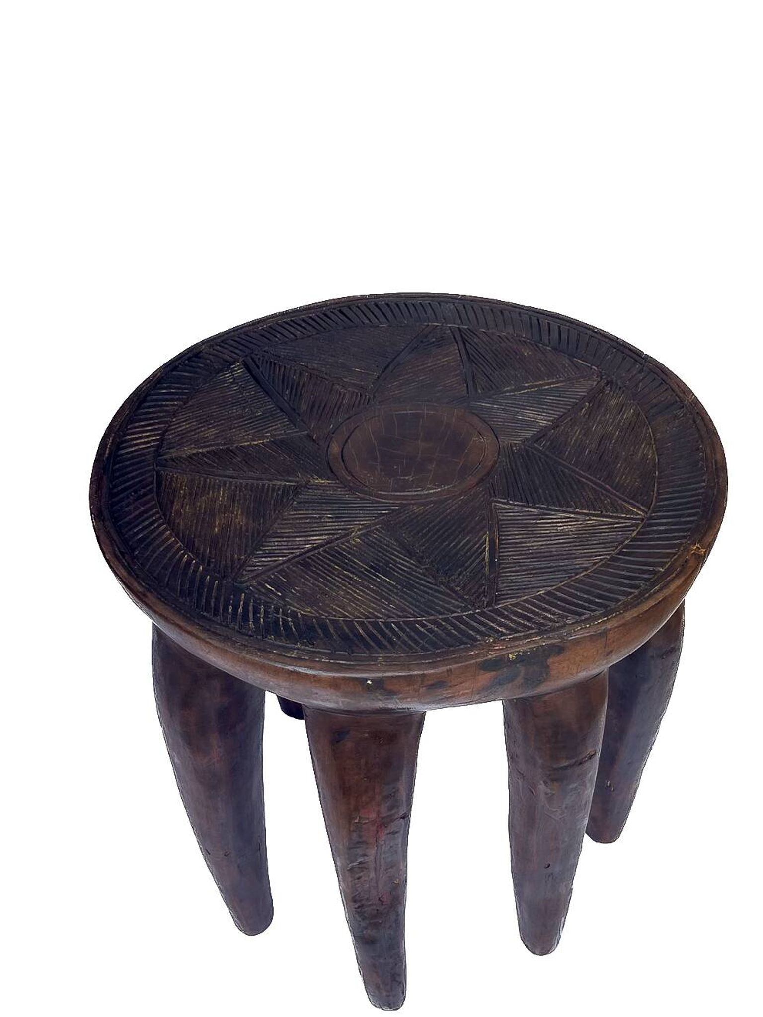 Grand Tabouret Nupe 8 pieds 50 cm– Sculpture tribale en bois massif, pièce