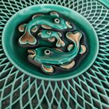 green ceramic trivet/bottle coaster/knife holder set