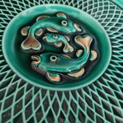 green ceramic trivet/bottle coaster/knife holder set
