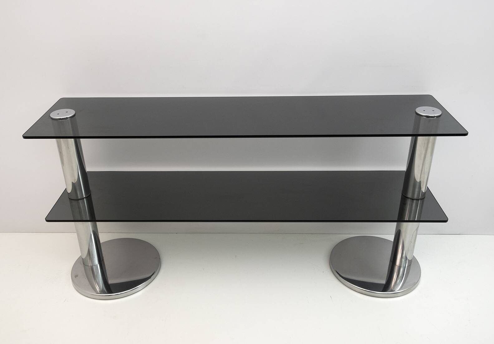 Mid-century Modern Italian Chromed Steel and Smoked Glass Console, 1970s