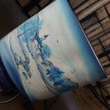 Ceramic lamp, Montclus art workshop, silk lampshade, hand painted