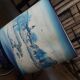 Ceramic lamp, Montclus art workshop, silk lampshade, hand painted