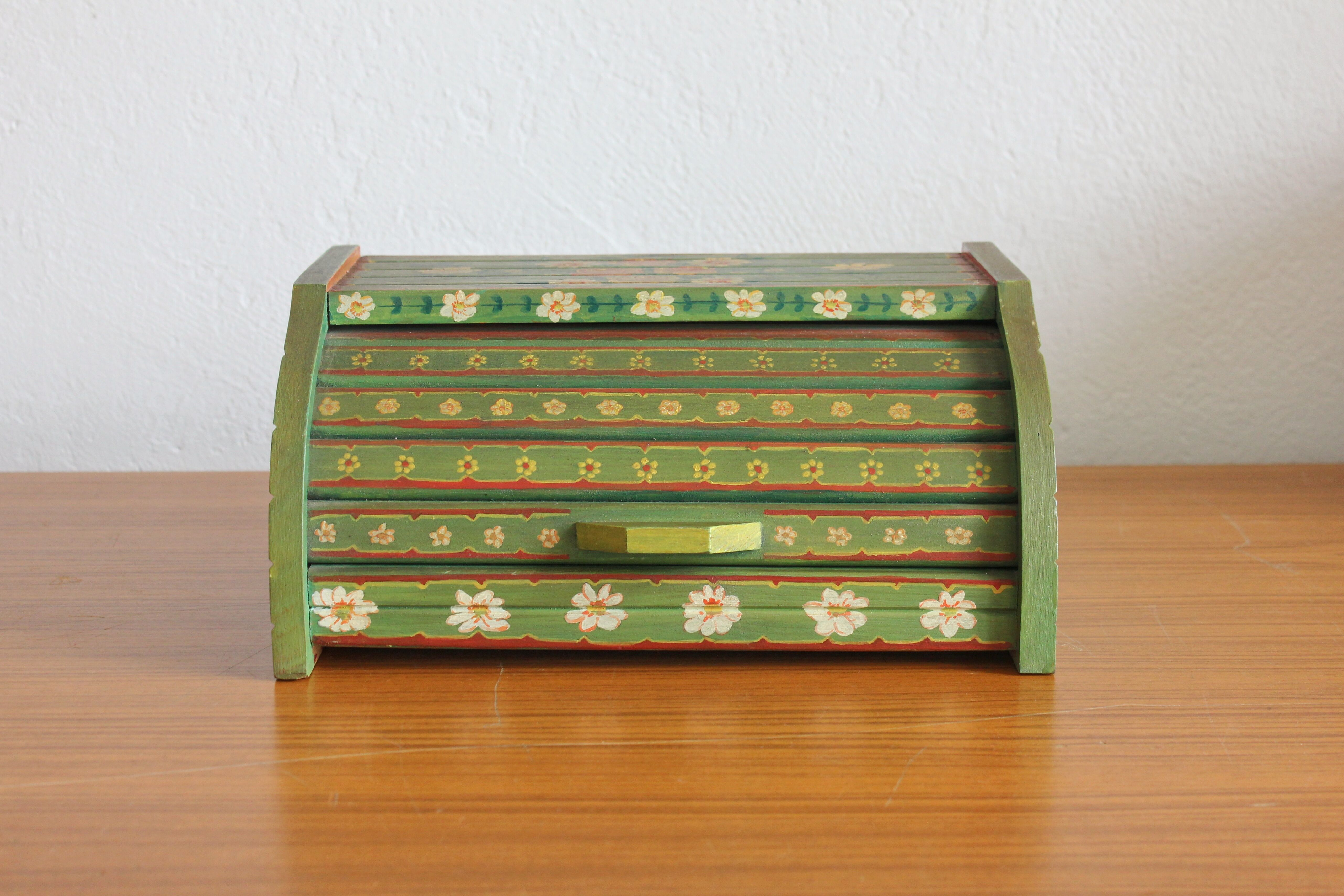 Vintage hand-painted wooden bread box
