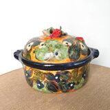 Old vegetable tureen in glazed terracotta