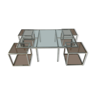 Table basse et 4 tables d'appoint amovibles