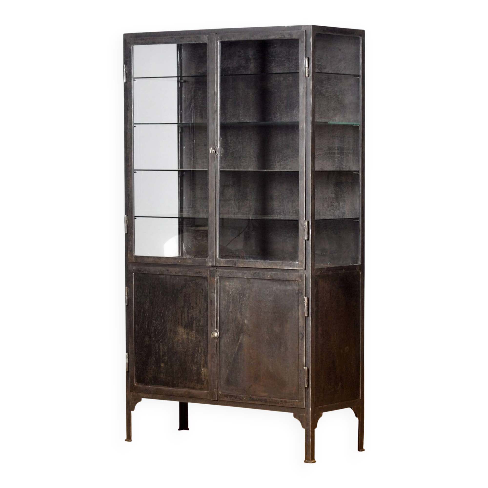 Polished iron medical cabinet, 1930s