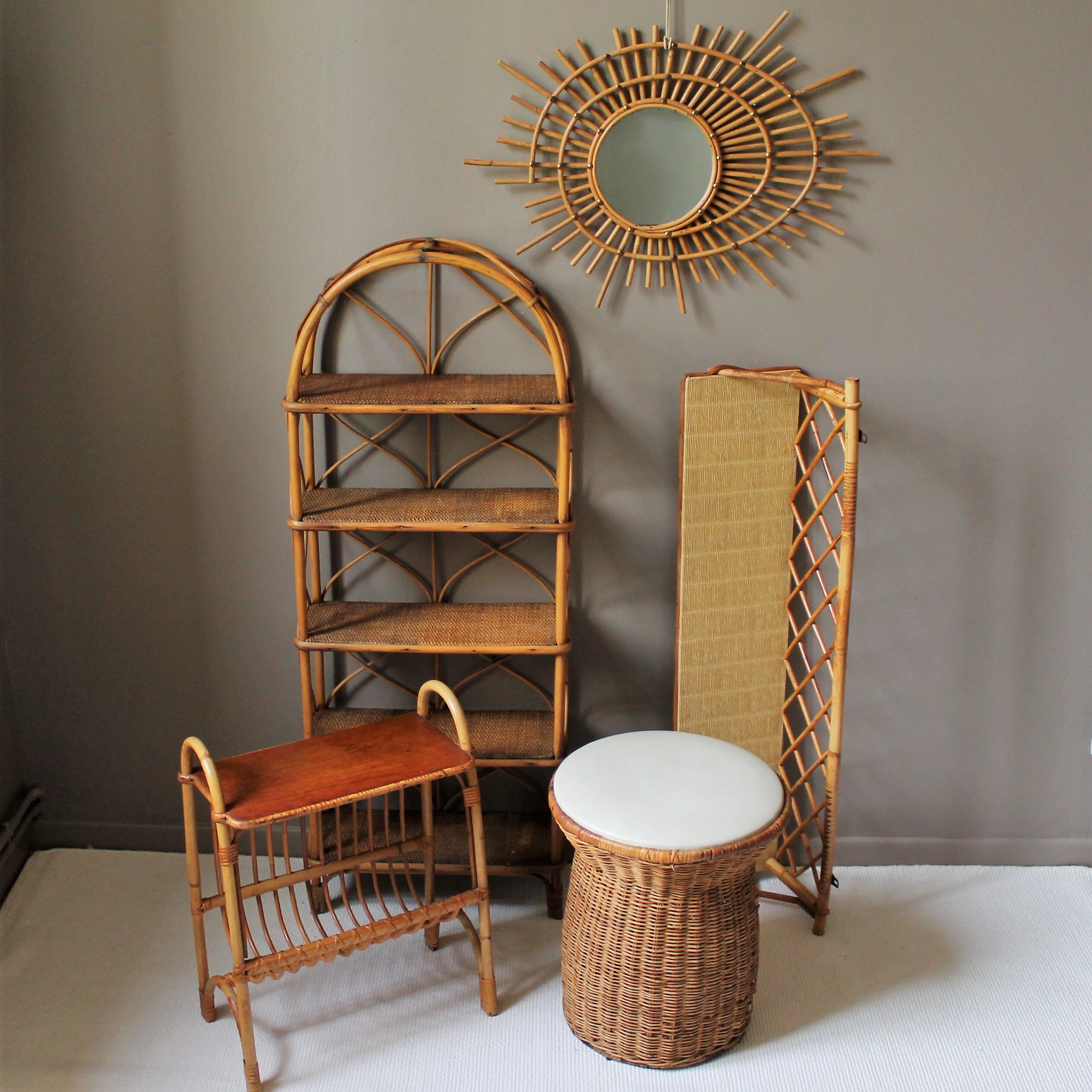Etagere murale vintage rotin