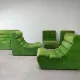 Modular green velvet corner sofa, 1970s