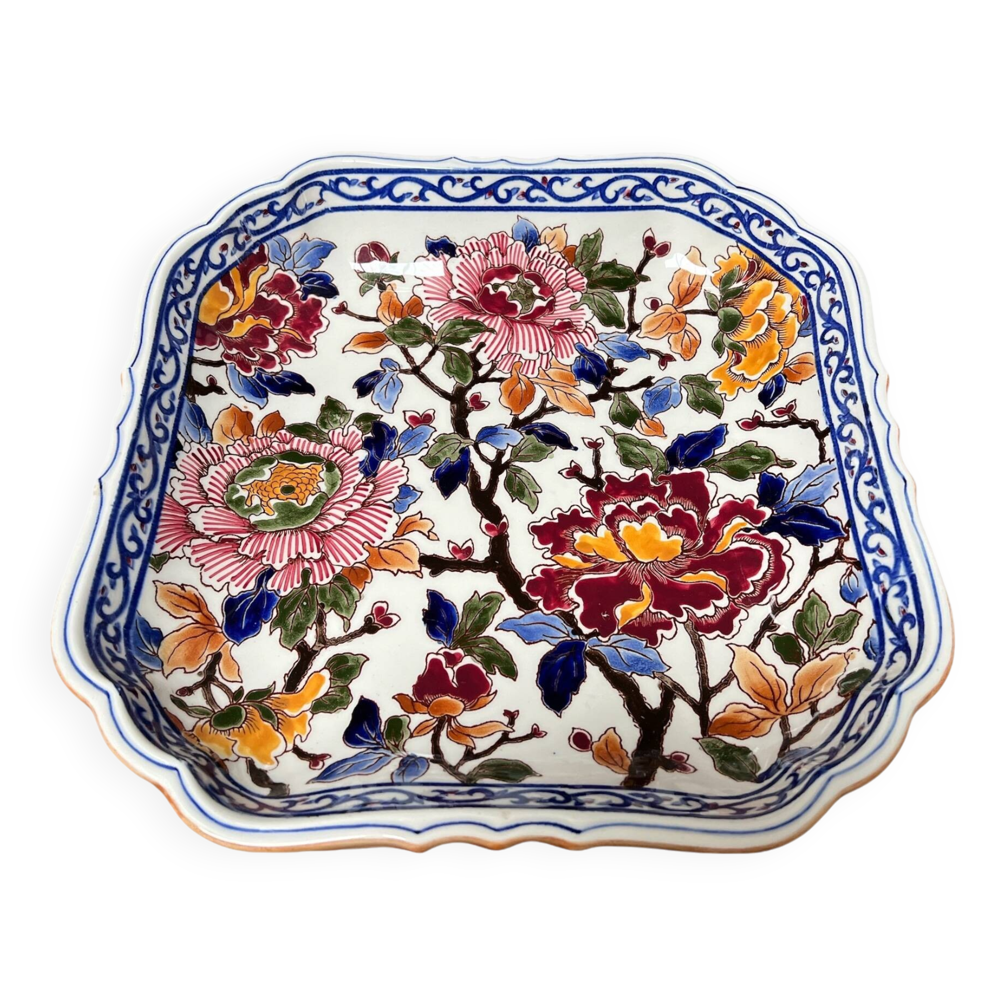 Gien earthenware dish, peony decoration