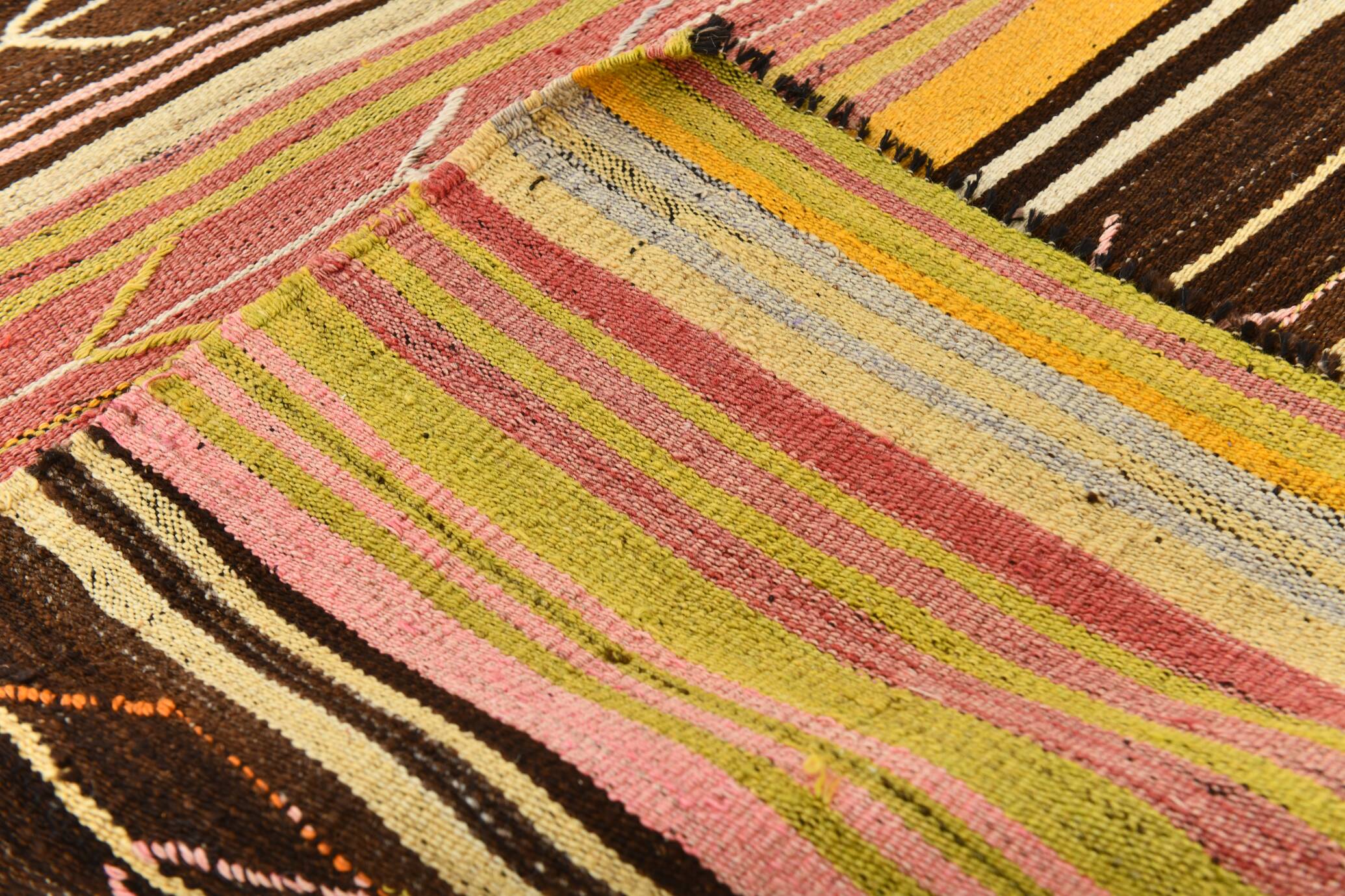 10x11 Yellow & Brown Ethnic Vintage Kilim Rug, 326x350Cm