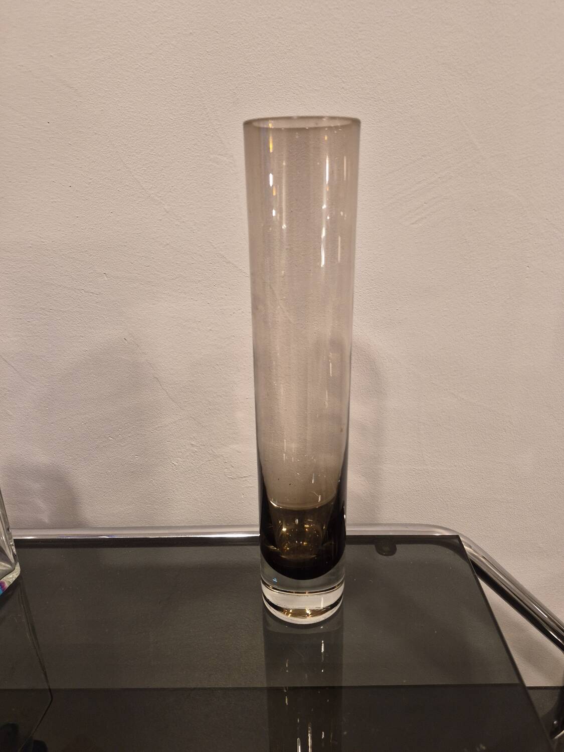 Vintage cylindrical vase in smoked glass