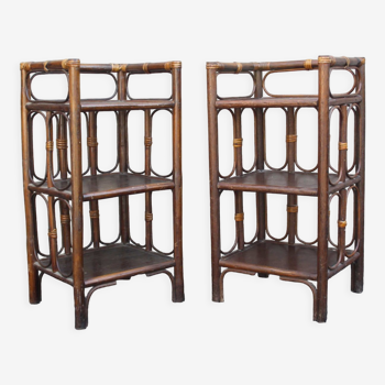 Pair of rattan bedside tables