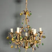 Golden Metal Cage with Leaf and Multi-Coloured Glass Fruit Decoration