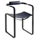 Armchair, smoked black steel and navy blue leather, contemporary style.