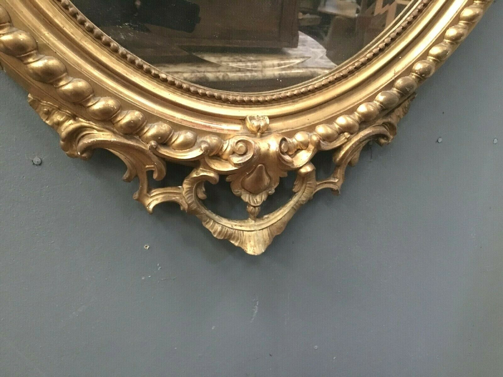 Oval mirror with wooden pediment and gilded stucco oval ice beveled Napoleon III - 80x120cm